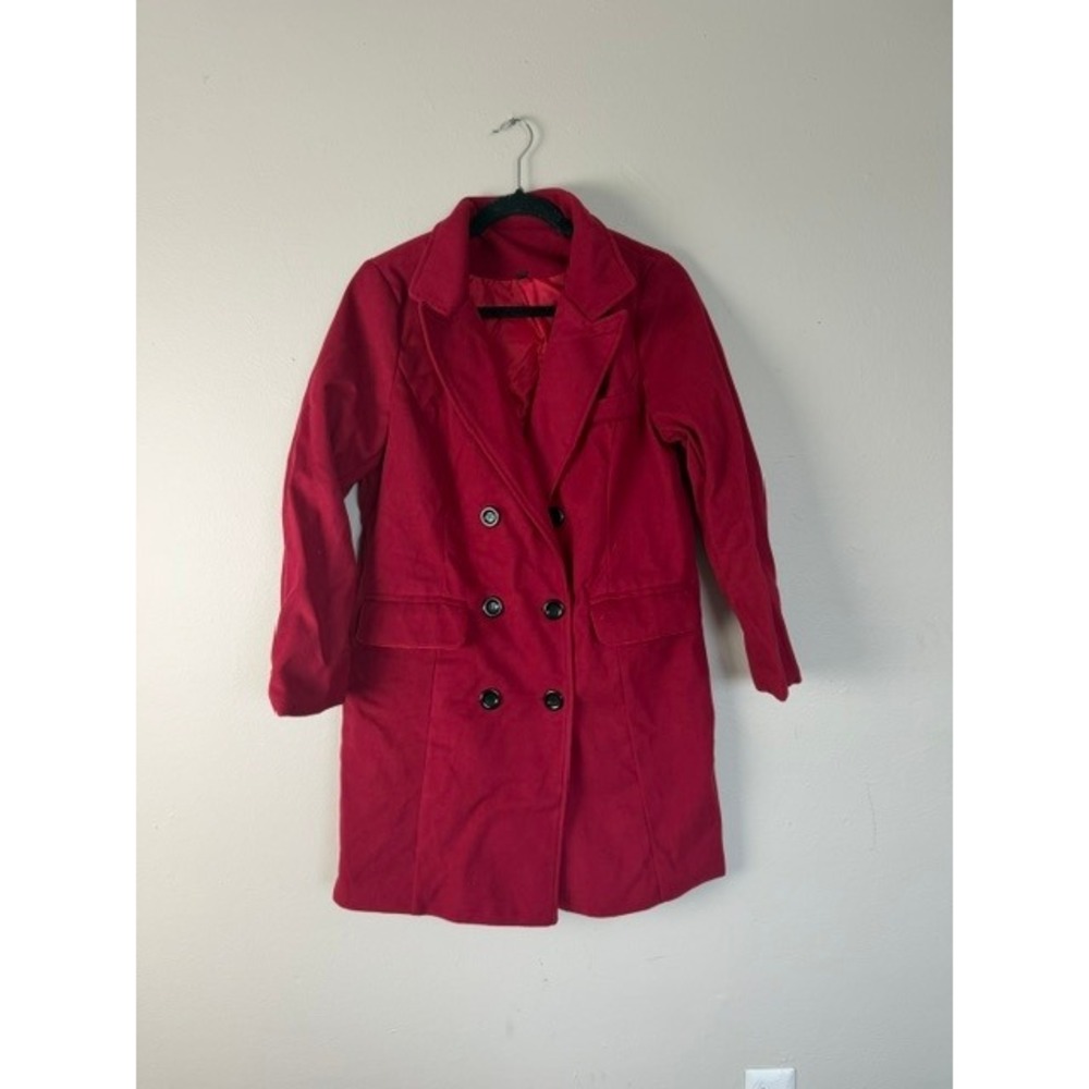 Red Double Breasted Peacoat Notched Lapel Mid Length Jacket XXL